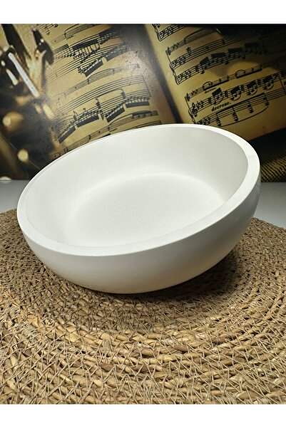 Antik Tasarım Atölye Beyaz Oval Taş Tozu Kase Tabak 21 Cm Banyo Anahtarlık Or...