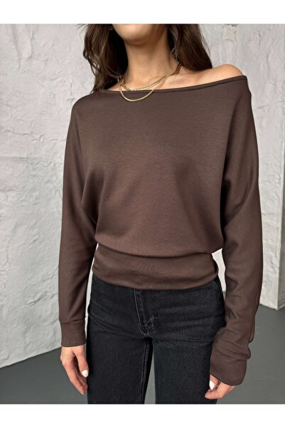 Elif Özbey Butik Brown Boat Neck Modal Blouse
