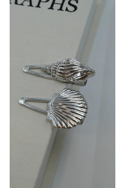 ERDESIGNN مشبك صدف البحر الفضي المستورد للنساء، طقم من قطعتين، مشبك مستورد