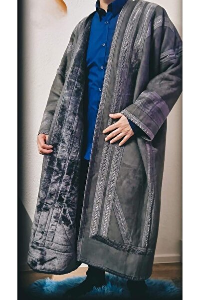 Generic Men's Heavy Winter Fur Coat, Classic Gray - Luxurious Velvet Wool with Thick Fur Lining