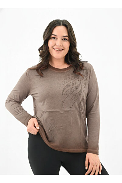 Vox Collection Büyük Beden Uzun Kol Taşlı Body