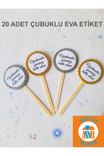 Atolye Doruk Teacher's Day Succulent Tag Glittery Eva Flower Tag - Cactus Stick Gift Packaging Tag