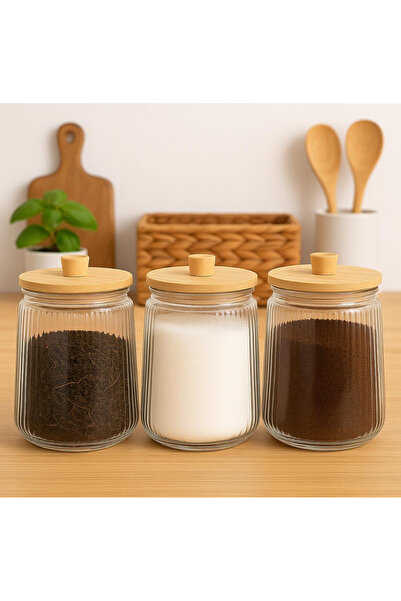 Pembelia Life 3-Piece Bamboo Vacuum Lid 1300 Cc Tea Sugar Coffee Salt Storage Jar Legume Jar Set