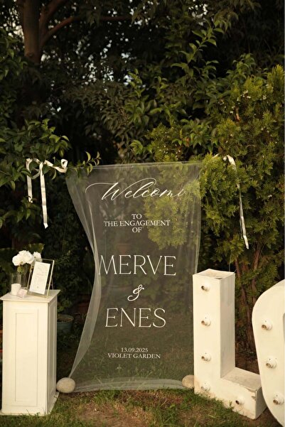 Everly Sign Kişiye Özel Tül Kumaş Karşılama Panosu, Flama, Düğün, Söz, Nişan,...