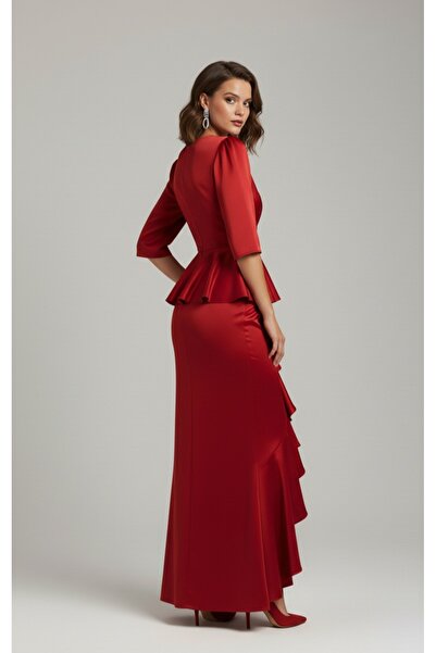 Lovely butik Red Ruffled Peplum Prom / Evening Dress