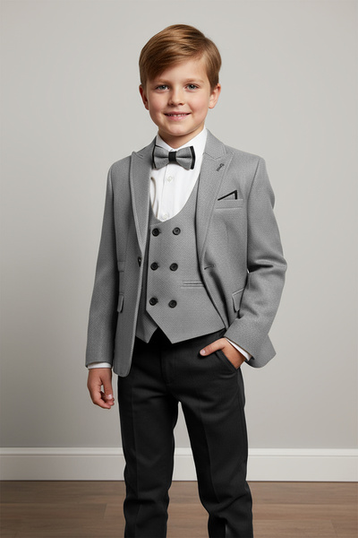 Merdia Kids Boy's Suit (Handkerchief Detailed Jacket, Vest, Bow Tie, White Shirt and Trousers) Zargos