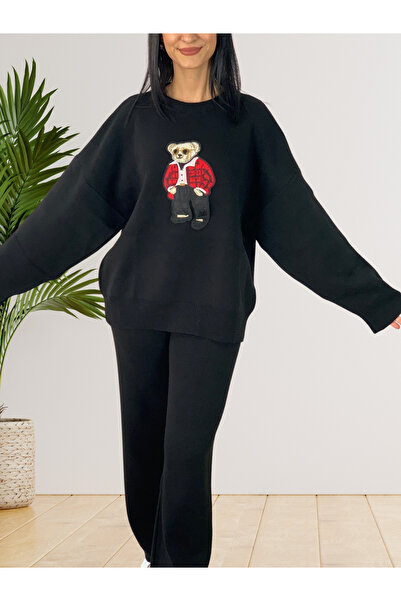 YusGos Women's Long Sleeve Teddy Bear Crew Neck Knitwear Sweater Pants Set