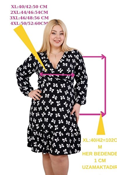 Truva XXL Plus Size Wrinkled Fabric Double-Breasted Collar Floral Pattern Knee Length Dress