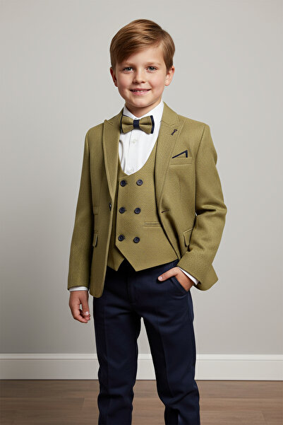 Merdia Kids Boy's Suit (Handkerchief Detailed Jacket, Vest, Bow Tie, White Shirt and Trousers) Zargos