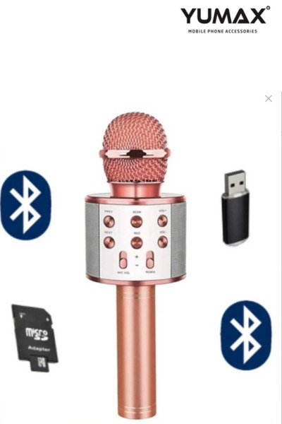 yumax Kablosuz Karaoke Mikrofon – Bluetooth, 60 Desibel Metal Gövde, USB & SD Girişli, 800mAh Pil