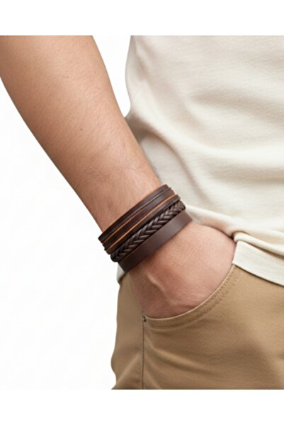 E&F Takı 3 قطع من الأساور الجلدية ذات التصميم البسيط، أساور من الجلد الطبيعي،...