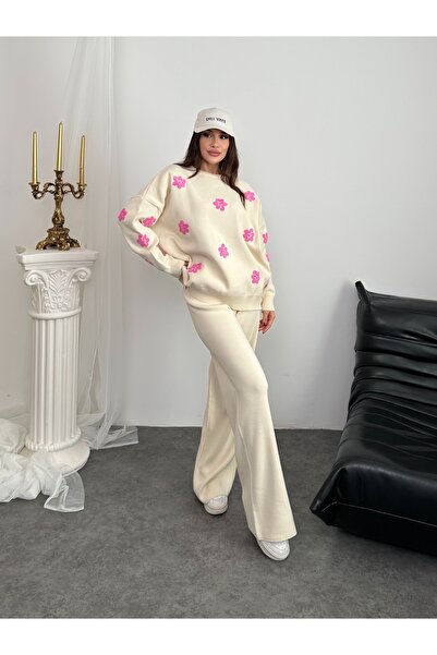 ikomteks Floral Detailed Knitwear Set
