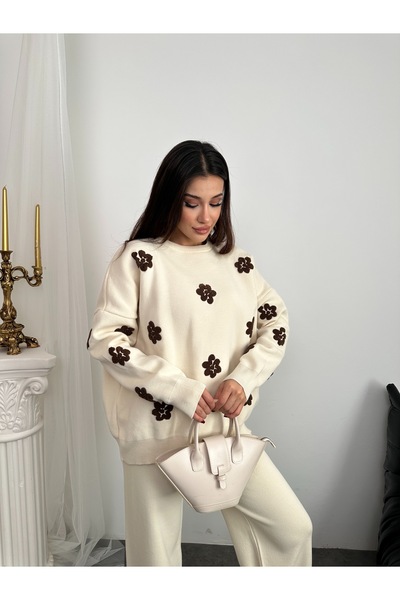 ikomteks Floral Detailed Knitwear Set