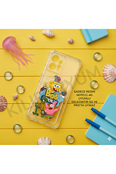 Kılıforyum Xiaomi Redmi Note12 -4G Case Pro and 5g Not Compatible with Card Holder Camera Protection Printed Corner Protection Transparent