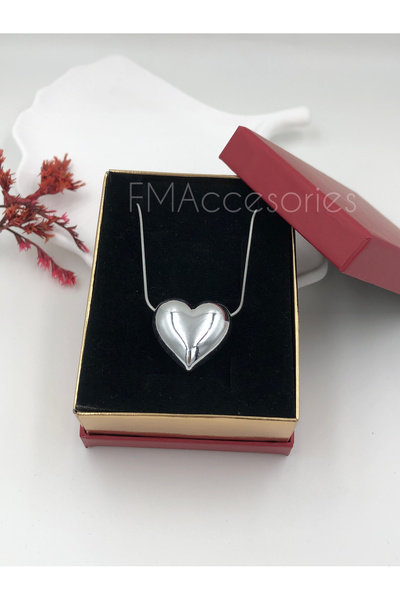 fmaccesories Steel Women's Necklace Stainless Silver Color with Heart 45 cm A...