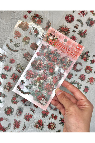 ZeCo Collection مجموعة ملصقات/ملصقات/ملصقات زهرة حمراء رائعة مكونة من 6 أوراق/مجلة بوليت