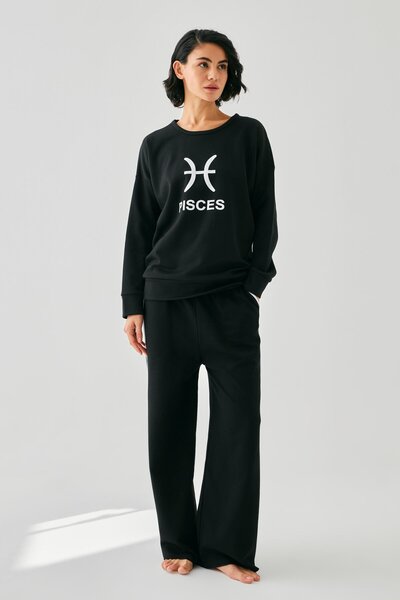 Akbeniz Γυναικείο Σετ Φόρμας Μαύρο Ψάρι oversized 2 Νήματα για το σπίτι