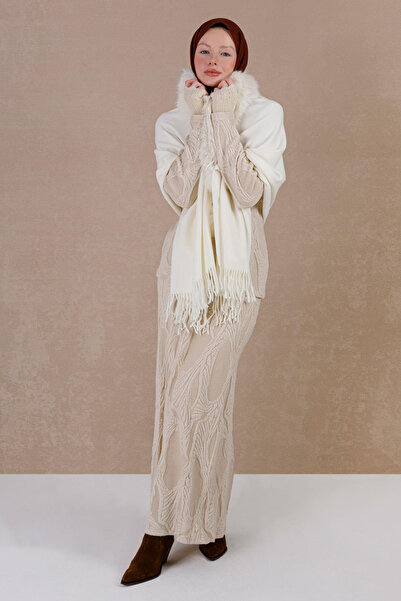 HERCHES Fur Collar Wool Poncho - White