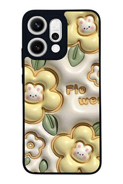 Aksel Kılıf Reno 14 Compatible Printed , Matte Black, Soft Silicone, Protecti...