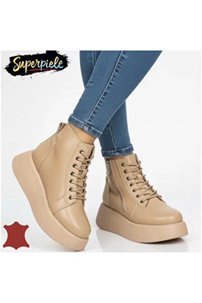 ANGEL BLUE GUNDA Women's Casual Leather Boots with Thick 5.5 cm Sole