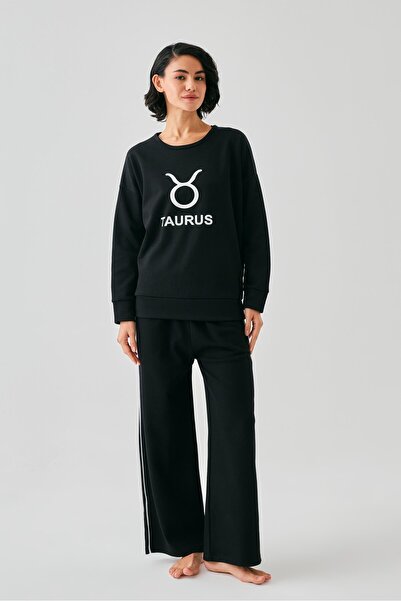 Akbeniz Γυναικείο Σετ Φόρμας Μαύρος Ταύρος oversized 2 Νήματα για το σπίτι