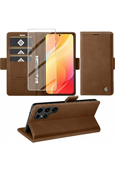 Kipgsm Samsung Galaxy S22 Ultra Uyumlu Ekran Koruyuculu Kılıf Kapaklı Kartlık...