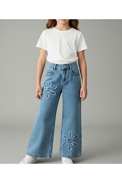 Sercino Floral Patterned Blue Jeans Girl