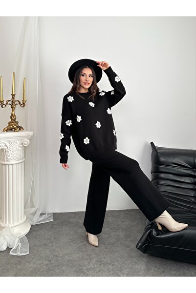 ikomteks Floral Detailed Knitwear Set