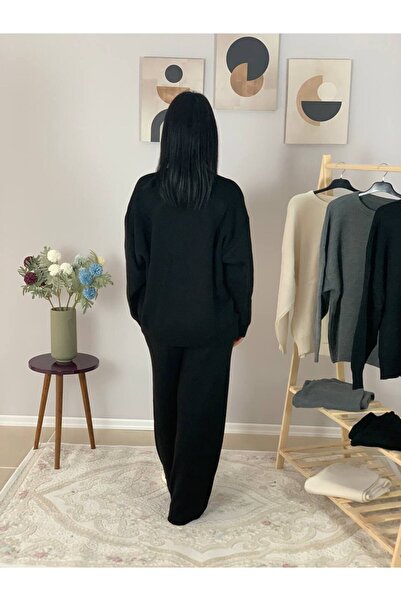 YusGos Women's Long Sleeve Bow Embroidered Crew Neck Knitwear Sweater Pants Set