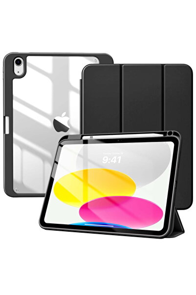 HYX Case for iPad 11-inch (A16) 2025 & 10.9-inch 2022, Pencil Holder, Clear Back, Black