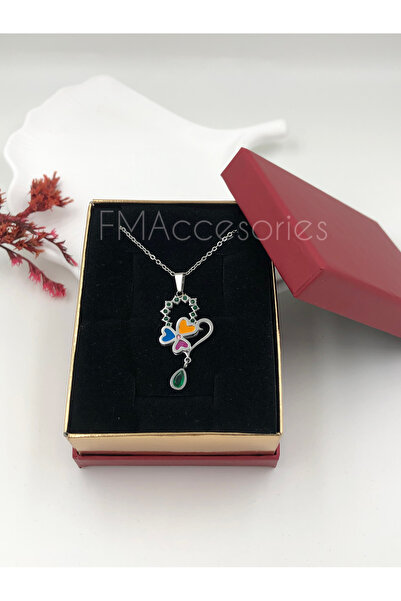 fmaccesories قلادة نسائية من الفولاذ المقاوم للصدأ بلون فضي على شكل قلب 45 سم...