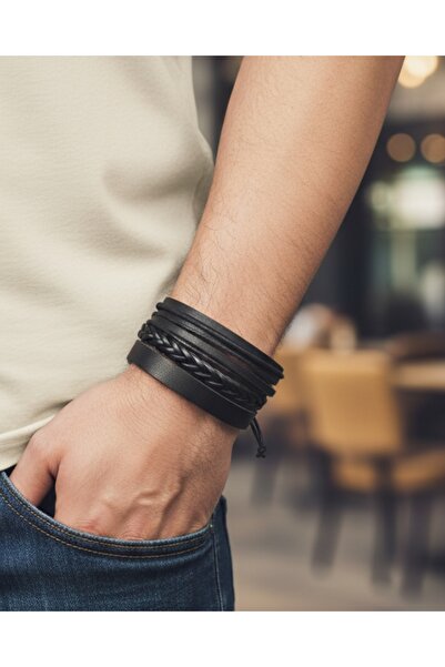 E&F Takı 3 قطع من الأساور الجلدية ذات التصميم البسيط، أساور من الجلد الطبيعي،...