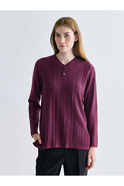 LC Waikiki V-Neck Self-Patterned Women's Knitwear Sweater
