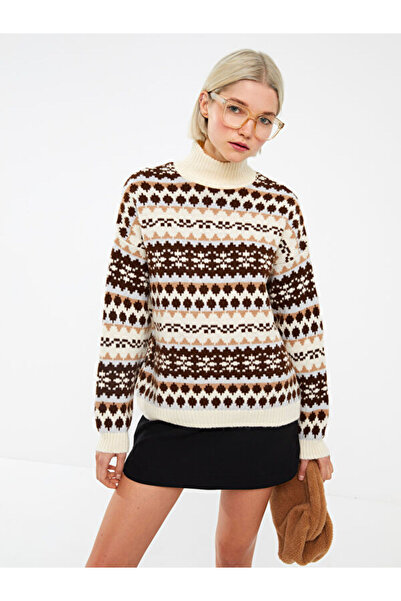 LC Waikiki Women's Knitwear Sweater with Stand Collar Pattern