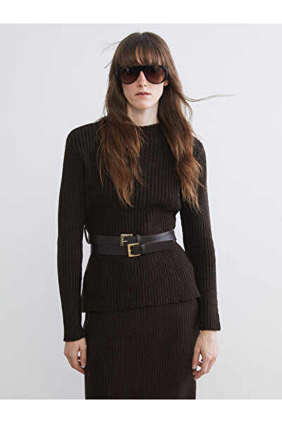 LC Waikiki Women's Knit Sweater with High Neck and Belt