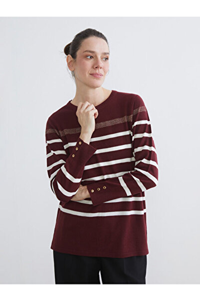 LC Waikiki Дамски трикотажен пуловер с раирана кръгла яка