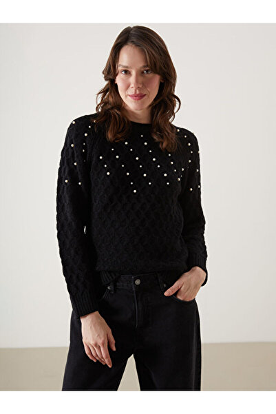 LC Waikiki طاقم الرقبة مطرز سترة تريكو المرأة