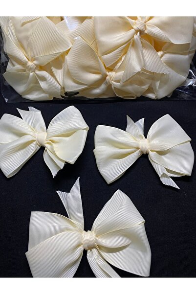 Massaltay Cream Grosgrain Ribbon Bow 4cm 5 Pieces – Decorative Ornament, Craft and Hobby Material