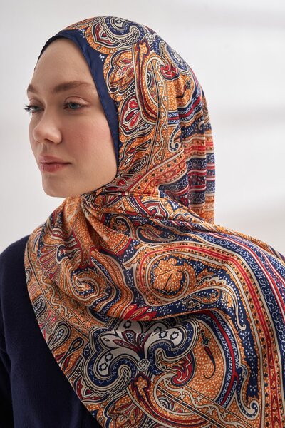 ARMANDA Mistik desenli İthal Vual Şal - Lacivert-Dore