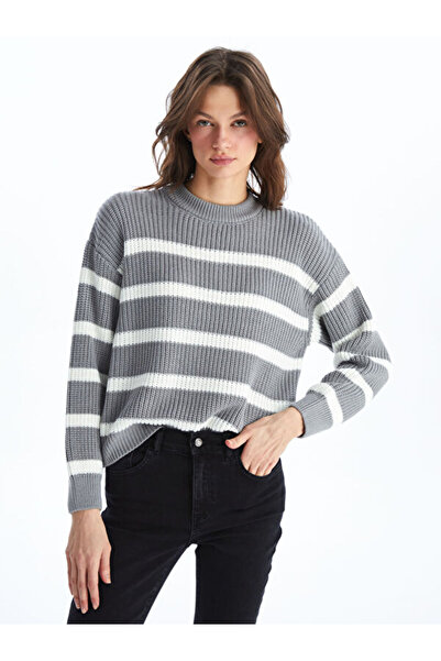 LC Waikiki Crew Neck Striped Long Sleeve Oversize Women's Knitwear Sweater