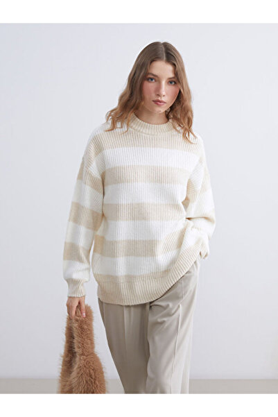 LC Waikiki Crew Neck Striped Oversize Women's Knitwear Sweater