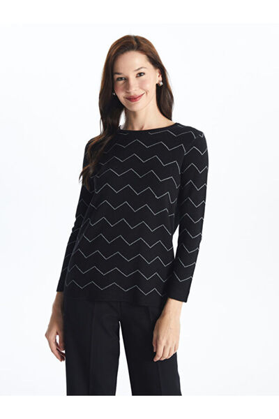 LC Waikiki طاقم الرقبة منقوشة سترة تريكو المرأة