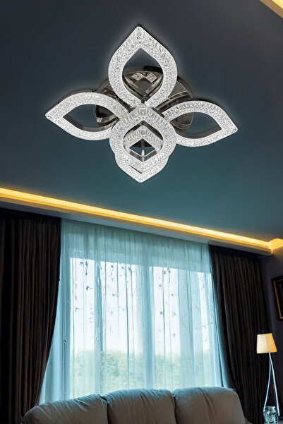 RSCOLLECTIONS Yaprak Akrilik 5'Li Plafonyer 3 Renk Tavana Sıfır Led Avize Krom