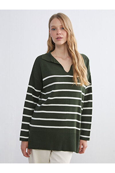 LC Waikiki Polo Neck Striped Oversize Women's Knitwear Sweater
