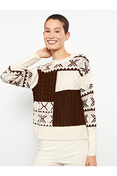 LC Waikiki Crew Neck Patterned Long Sleeve Women's Knitwear Sweater