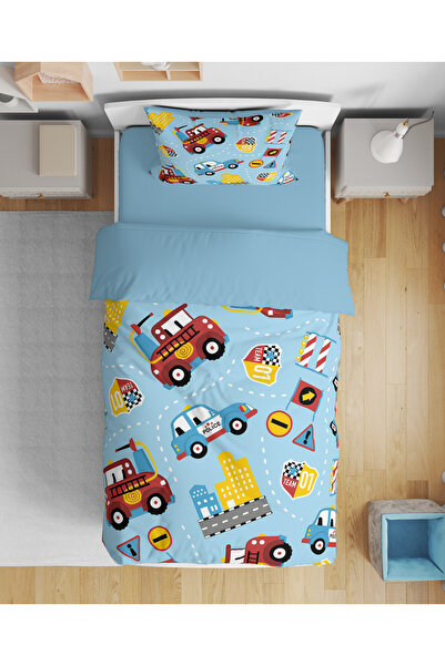 Erays Home Cars Patterned 3D Digital Printed Single Boy's Duvet Cover Set