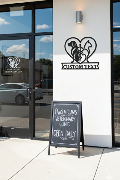 Grandmix Kişiye Özel Köpek Figürlü Veteriner Kliniği Pet Shop Metal Duvar Dek...