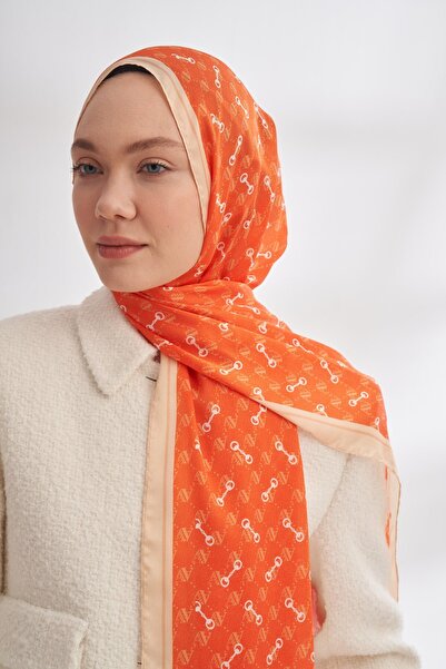 ARMANDA Monogram desenli Ithal Vual Şal - Orange