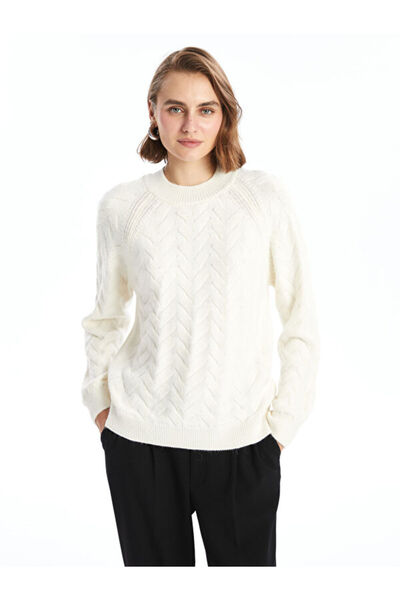 LC Waikiki Bisiklet Yaka Kendinden Desenli Kadın Triko Kazak