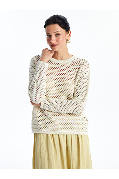 LC Waikiki طاقم الرقبة مخرمة طويلة الأكمام سترة تريكو المرأة